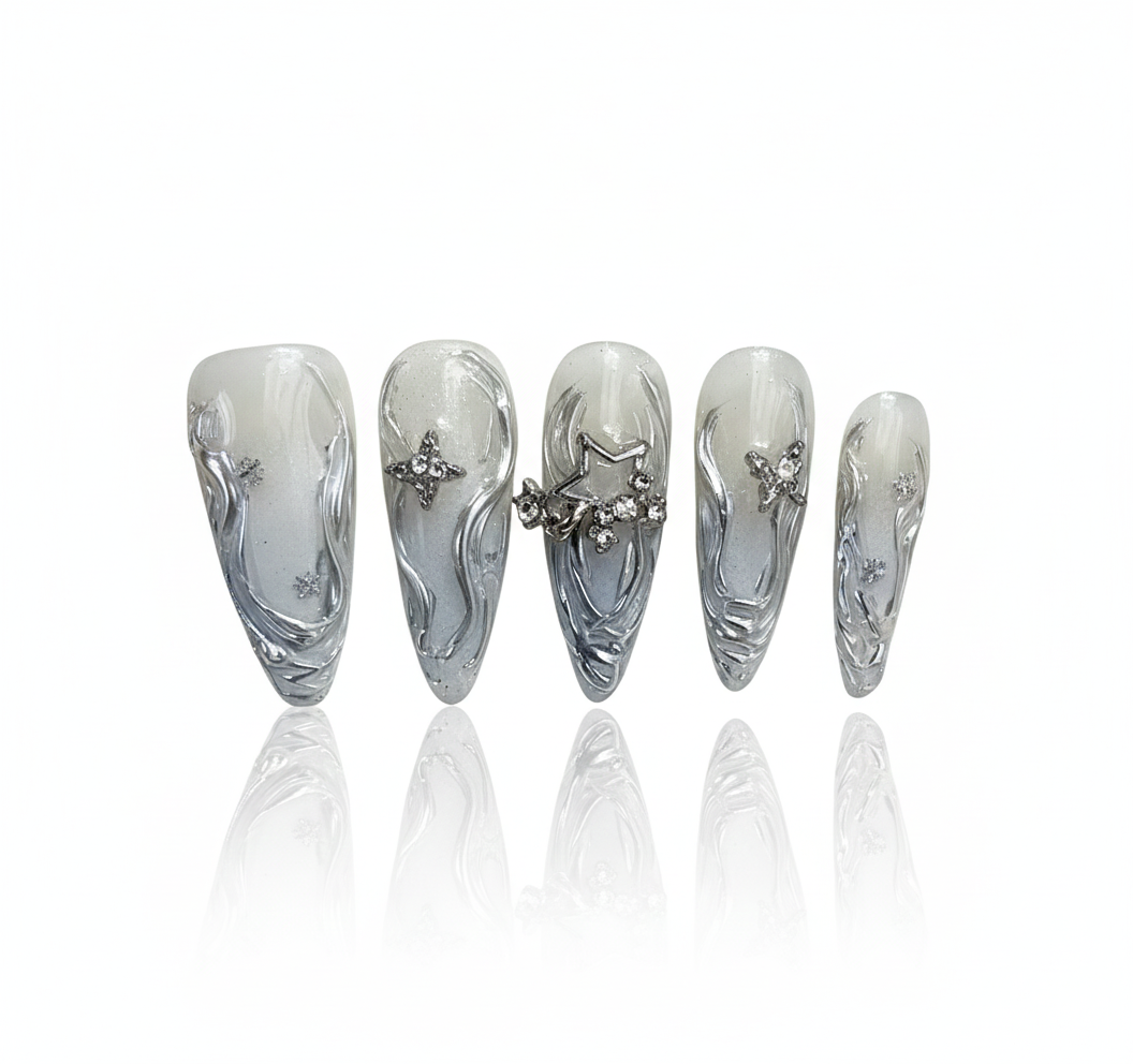 Molten Silver Couture Nails