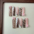 10pcs high-end Y2K Spicy girl style, hand-painted leopard print, zebra print, three-dimensional bow, sparkling pile diamond hand