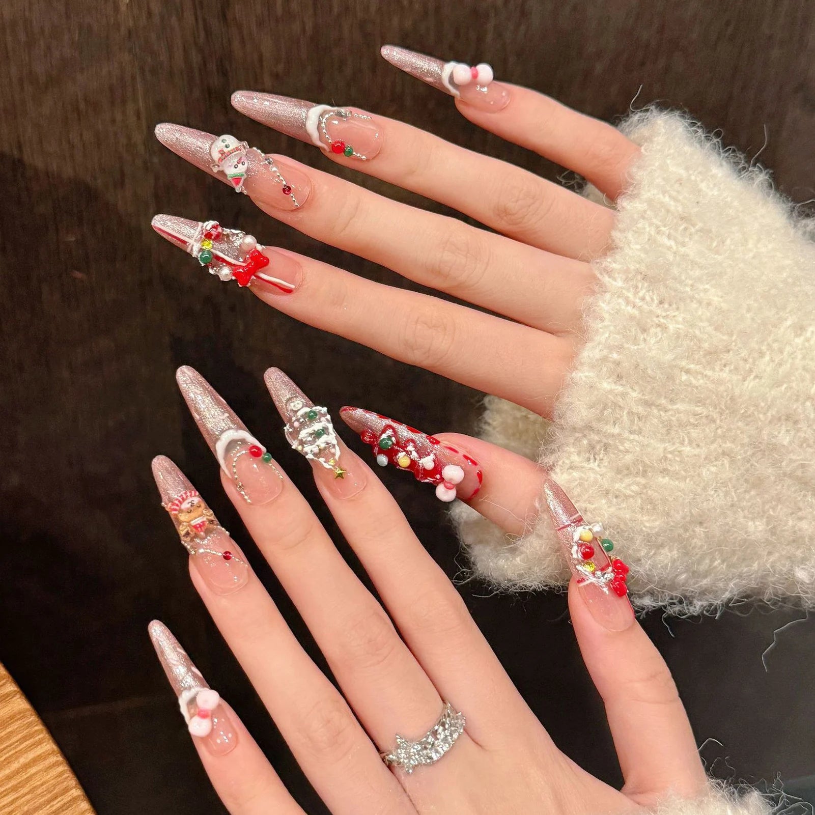 Matte Coffee Brown Press On Nails | Gradient Nude Almond Nails | Neutral Beige False Nails | Minimalist Everyday Nail Set | Christmas Press on Nails 3D