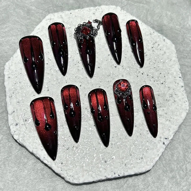 Glossy Dark Red Press-On Nails – Classic Square Tips