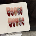 10 PCS Luxury Handmade Press on Nails Long Oval Love wave point Design with 3-PIECE Tool Adhesive Nail Glue Tabs