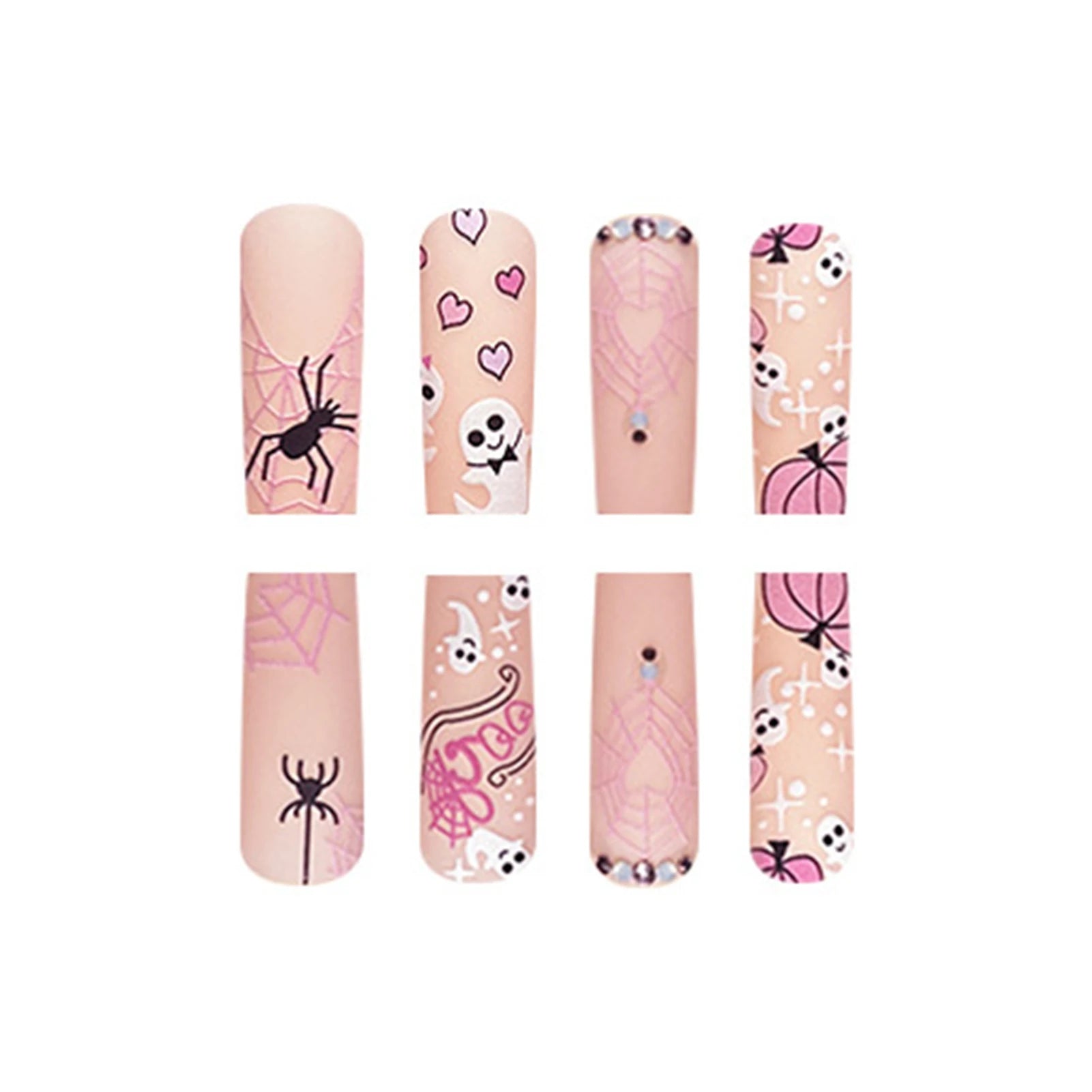 Ultra-long Matte False Nail Halloween Ballerina Square Nail Tips Artificial Nail For Lady Beauty Nail Makeup Fashion Nail Art