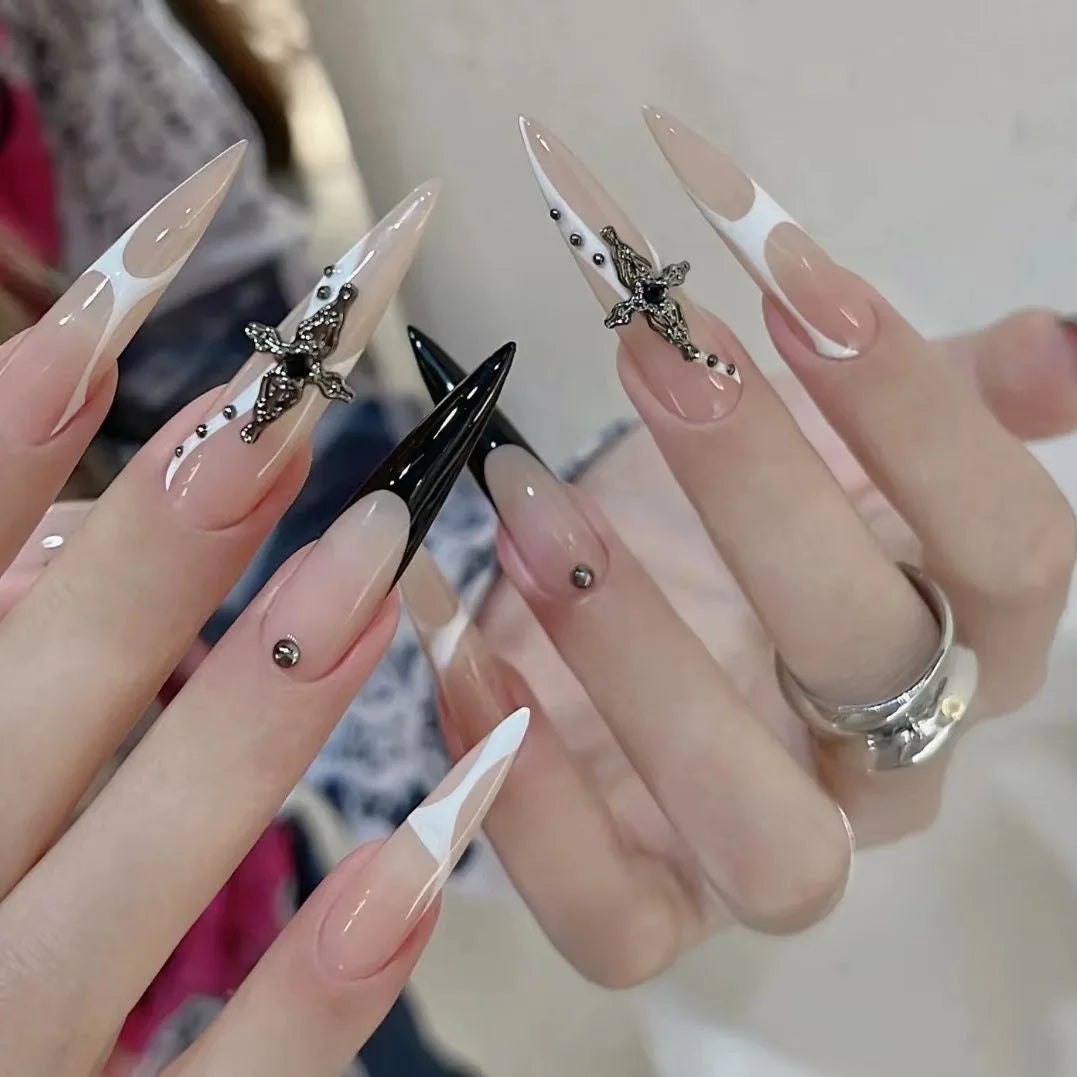 Silver Glitter French Press-On Nails – Sparkly Almond Tips