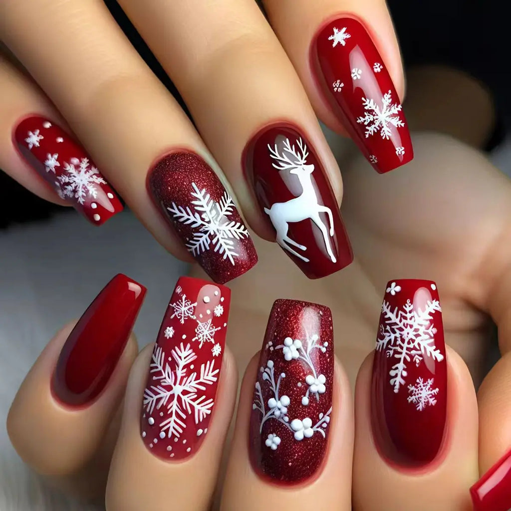 Brown Gradient Press On Nails with Rhinestones | Long Coffin Shape | Elegant Nail Art