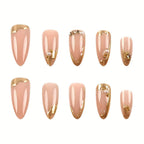 Gold Chrome Pearl Wedding Nails detail