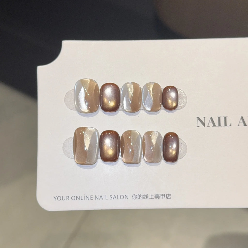 Autumn Brown Cat-Eye Press-On Nails