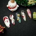 Christmas Cute Nail Art Set, Sweet Pink Heart Press On Nails | 3D Bow & Rhinestone Coffin Nails | Cute Girly Handmade Set