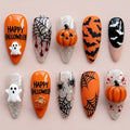 Ghost Pumpkin Bat Web Nails