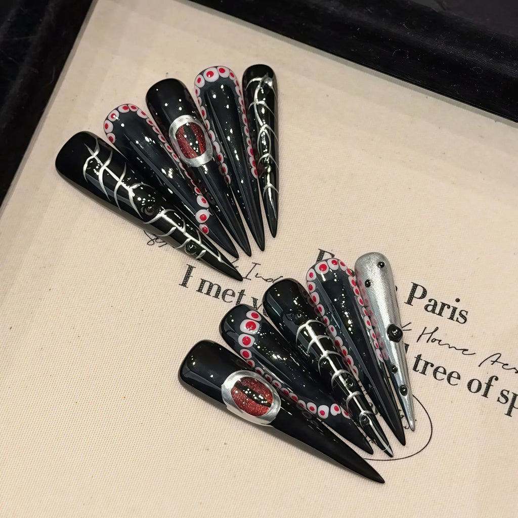 Pink Pearl Cat-Eye Press-On Nails – Shiny Almond Tips (10pcs)