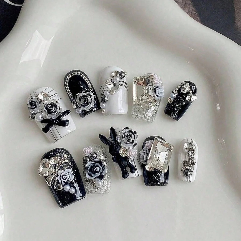 Purple Marble Galaxy Press On Nails | Shiny Almond Nails