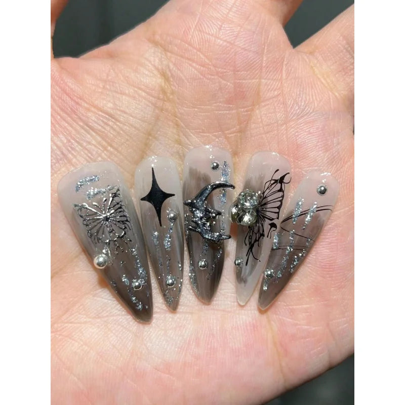 Pearl White Glitter Press-On Nails – Shiny Almond Tips