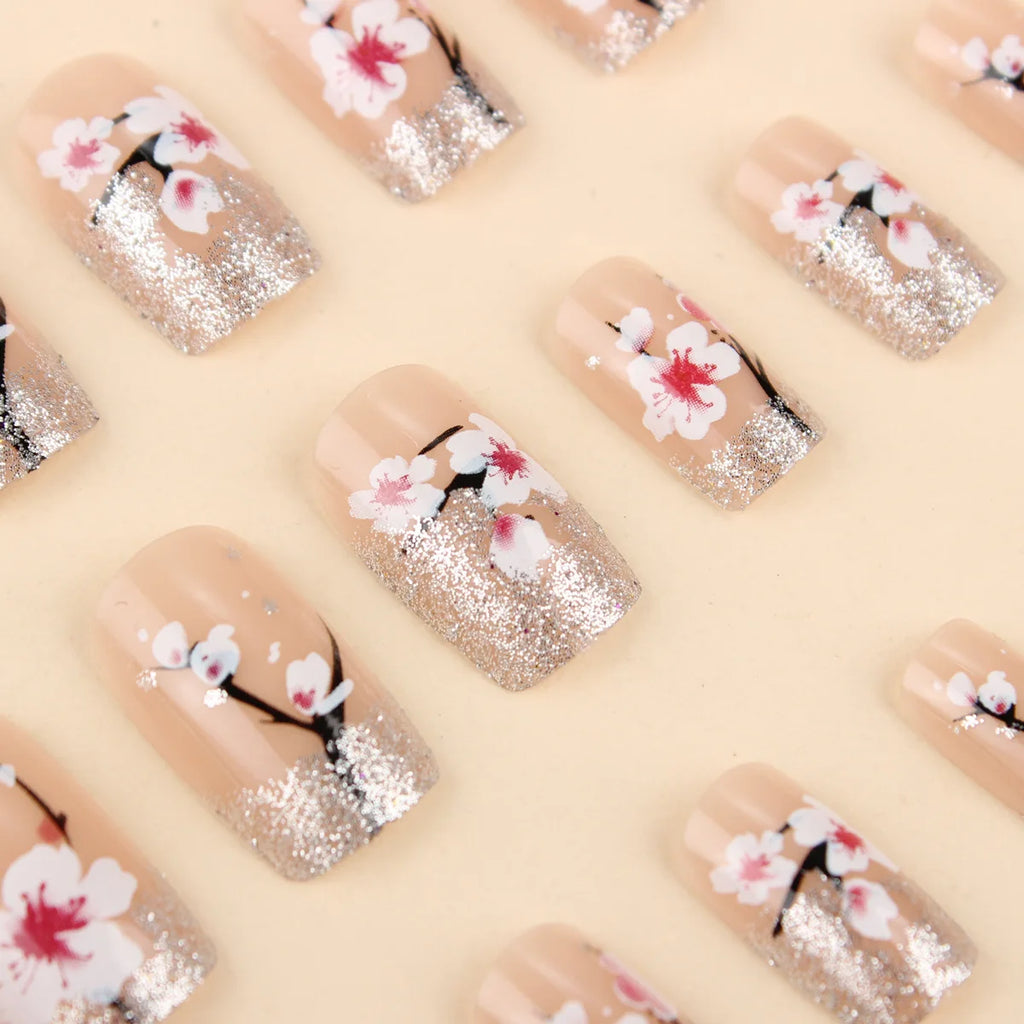 Hot Pink Heart Drip Press On Nails | Chrome Y2K Coffin Nails | Shiny Girly Fake Nails | Bold Long Nail Set