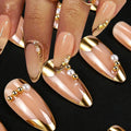 Gold Chrome Pearl Wedding Nails