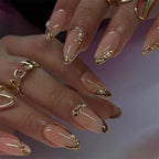 Gold Chrome Pearl Wedding Nails set