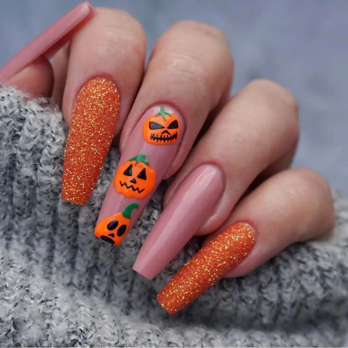 Ghost Face Pumpkin Nails