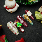 Christmas Cute Nail Art Set, Sweet Pink Heart Press On Nails | 3D Bow & Rhinestone Coffin Nails | Cute Girly Handmade Set