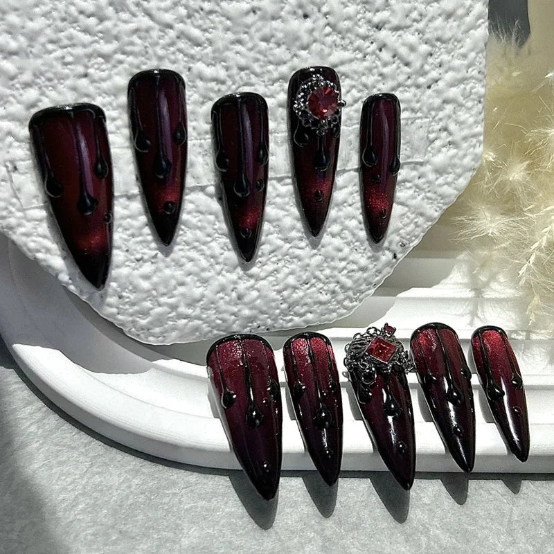 Glossy Dark Red Press-On Nails – Classic Square Tips