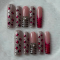 10pcs high-end Sweet and cool style, hand-painted leopard print, zebra print, sparkling cat eyes, three-dimensional heart