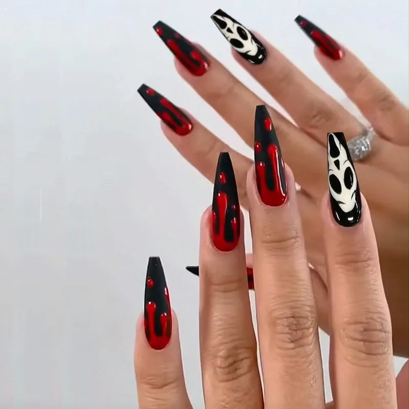 Gothic Red White Acrylic Nails