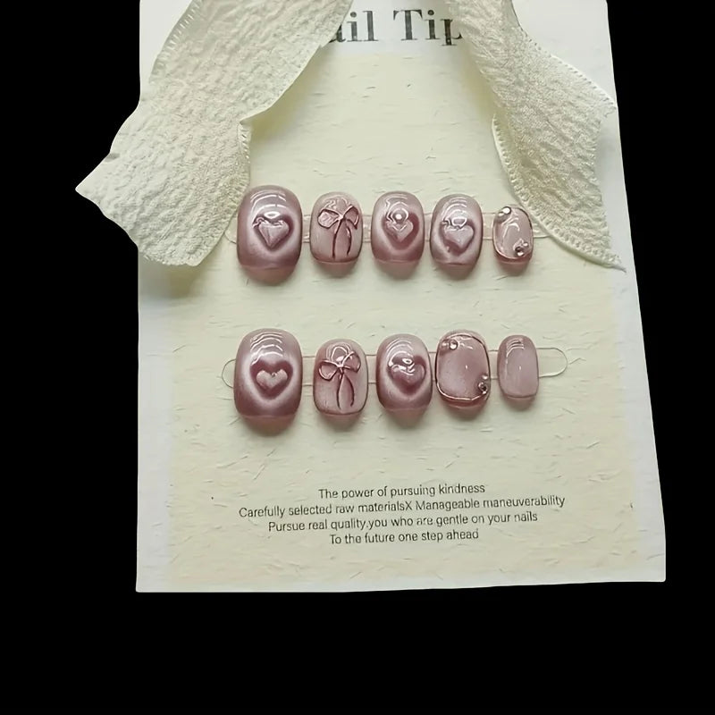 10pcs high-end Lovely light luxury pink short style handmade fake nails, Love ice Pink senior casual wear Nail patch