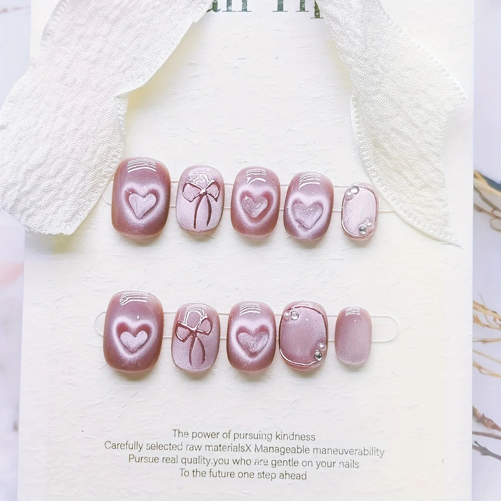 10pcs high-end Lovely light luxury pink short style handmade fake nails, Love ice Pink senior casual wear Nail patch