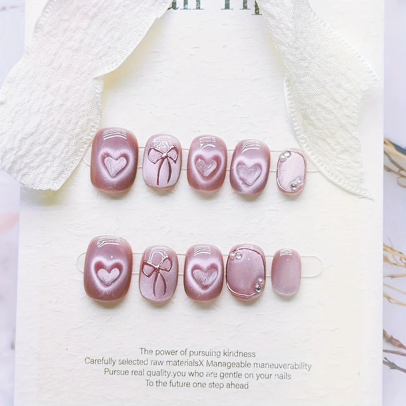 10pcs high-end Lovely light luxury pink short style handmade fake nails, Love ice Pink senior casual wear Nail patch