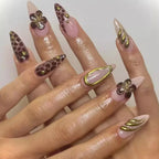 Maillard Leopard Pearl Flower Nails set