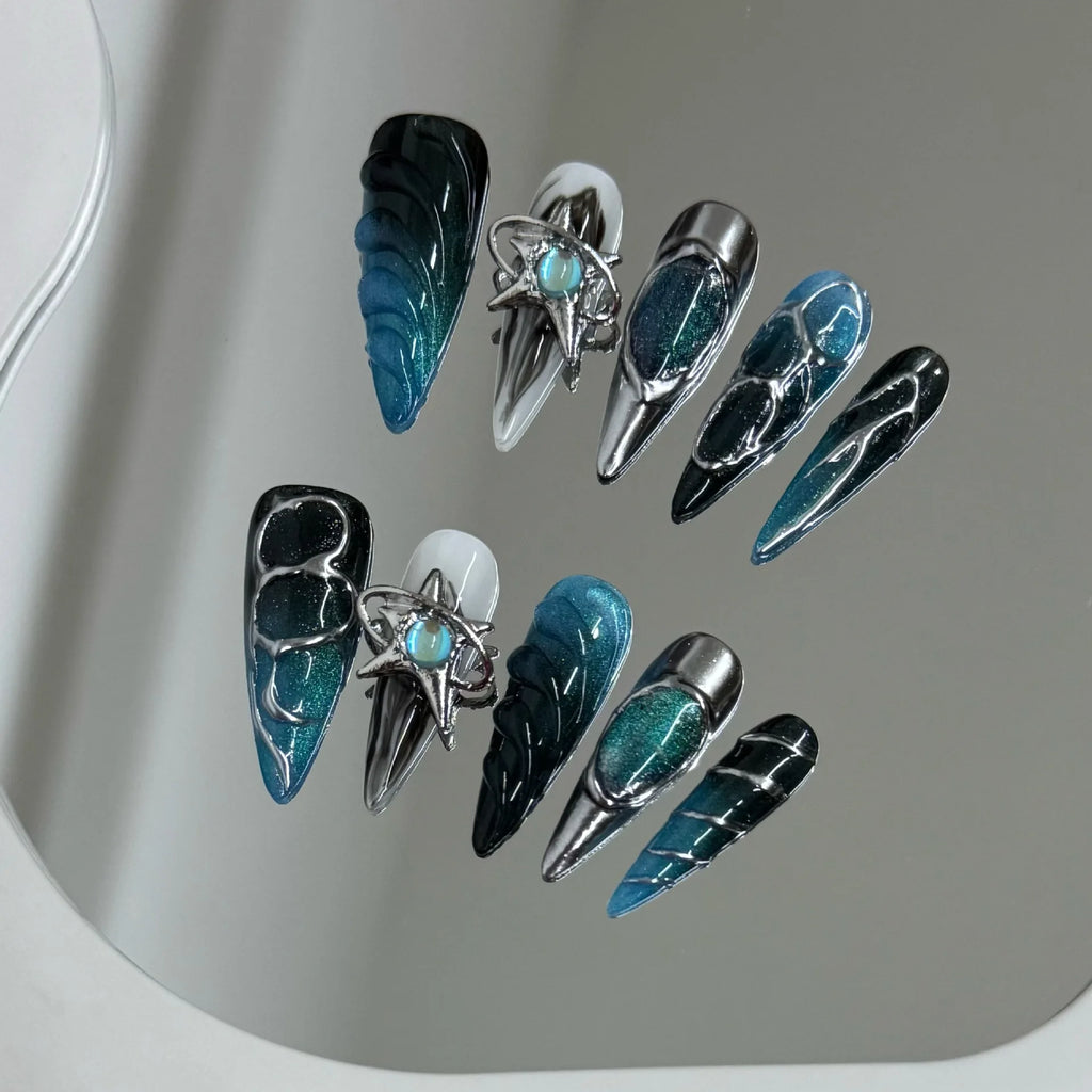 Silver Glitter French Press-On Nails – Sparkly Almond Tips