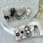 Vintage Pink Musical Notes Press On Nails | 3D Rose & Pearl Coffin Nails | Cute Y2K Gyaru Handmade Nail Set