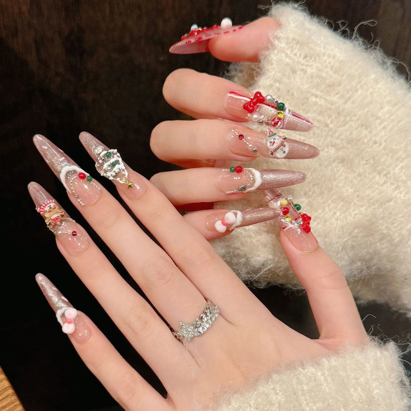 Matte Coffee Brown Press On Nails | Gradient Nude Almond Nails | Neutral Beige False Nails | Minimalist Everyday Nail Set | Christmas Press on Nails 3D