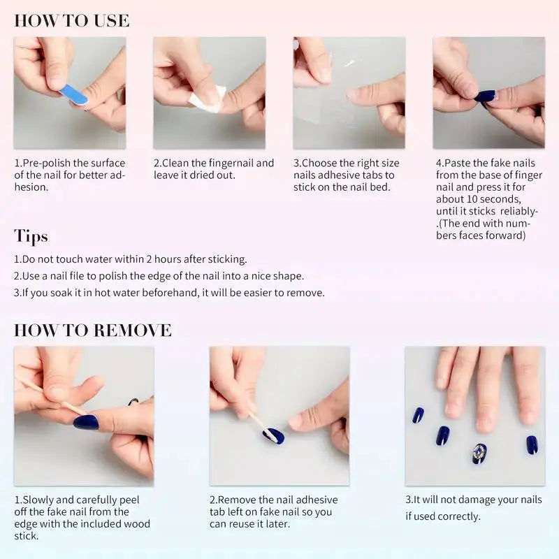10 PCS Luxury Handmade Press on Nails Long Drop Black rose Design with 3-PIECE Tool Adhesive Nail Glue Tabs