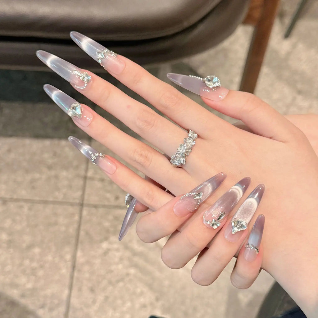 Pink Heart Gradient Press-On Nails – Cute Glossy Almond Tips (10pcs)