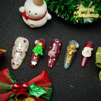 Christmas Cute Nail Art Set, Sweet Pink Heart Press On Nails | 3D Bow & Rhinestone Coffin Nails | Cute Girly Handmade Set