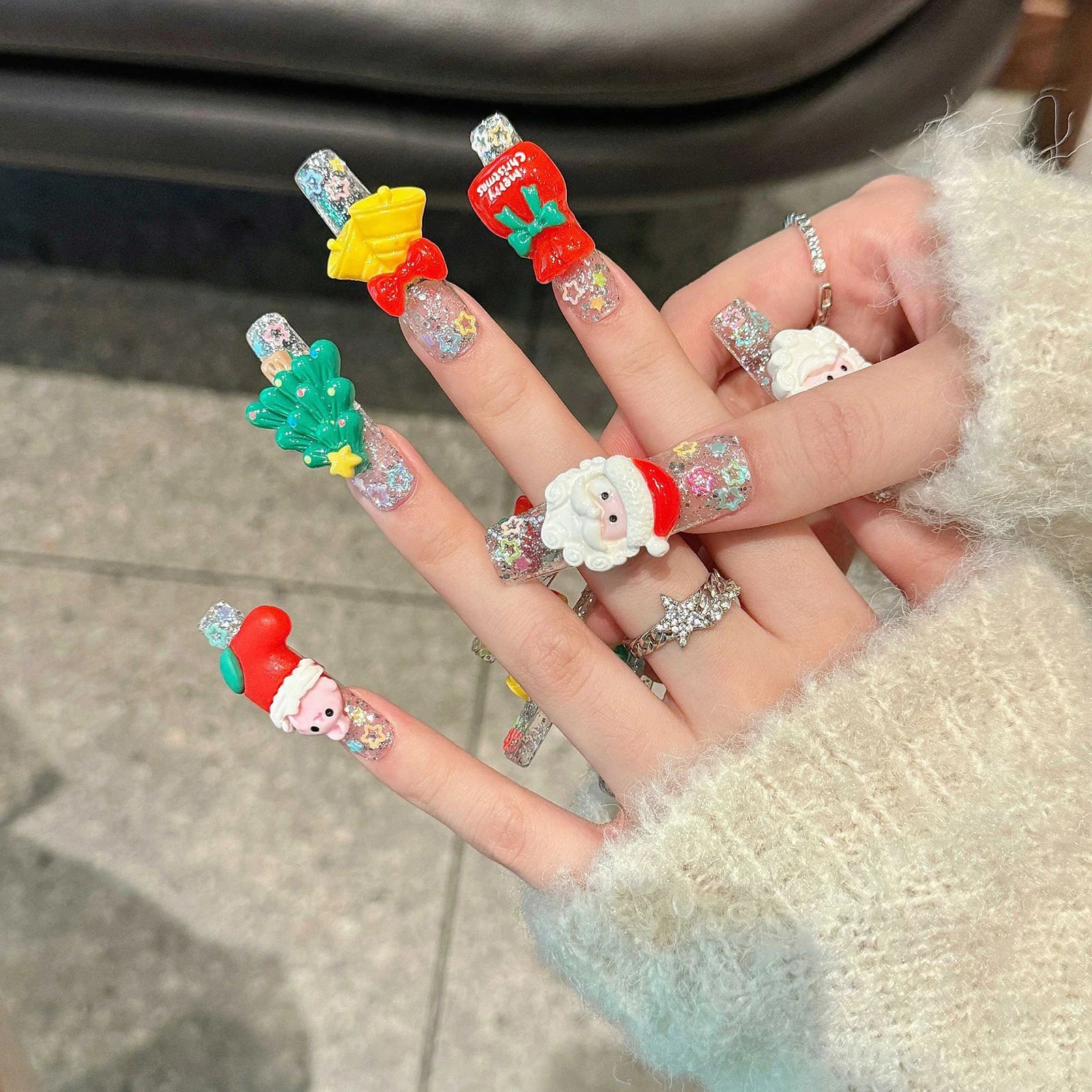 Pink White Swirl Press On Nails | Glossy Almond Nails | Marble Swirl Fake Nails | Girly Cute Nail Set | Romantic Trendy Nails | Christmas Glitter Fake Nails