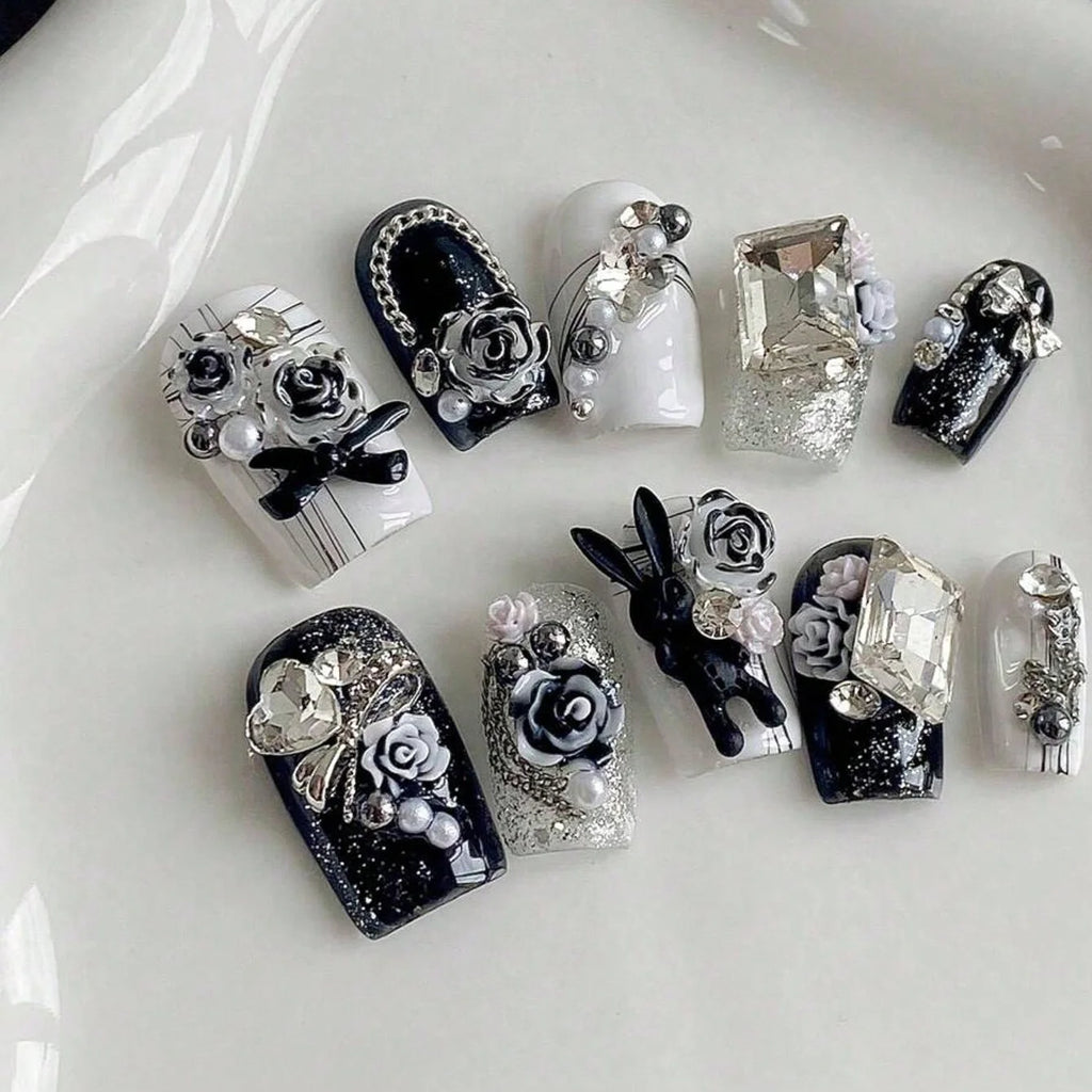 Purple Marble Galaxy Press On Nails | Shiny Almond Nails