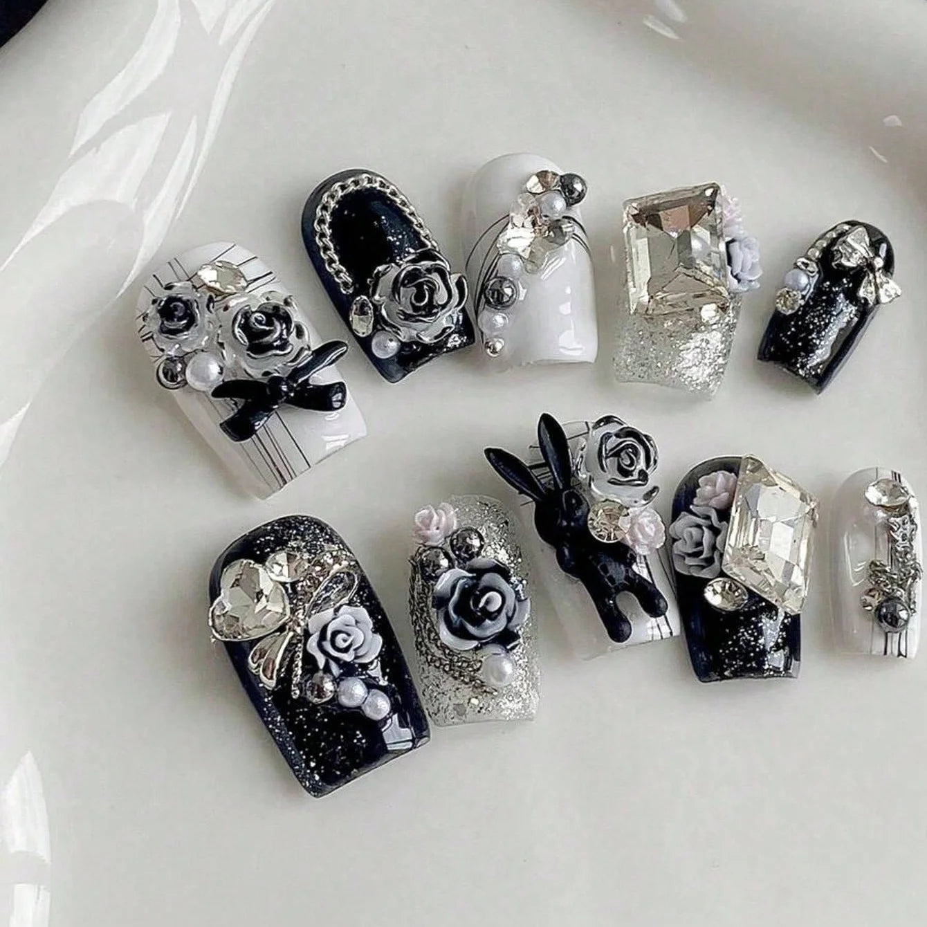 Purple Marble Galaxy Press On Nails | Shiny Almond Nails | Purple Swirl Nails | Elegant Glitter False Nails