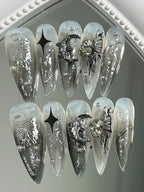 Pearl White Glitter Press-On Nails – Shiny Almond Tips