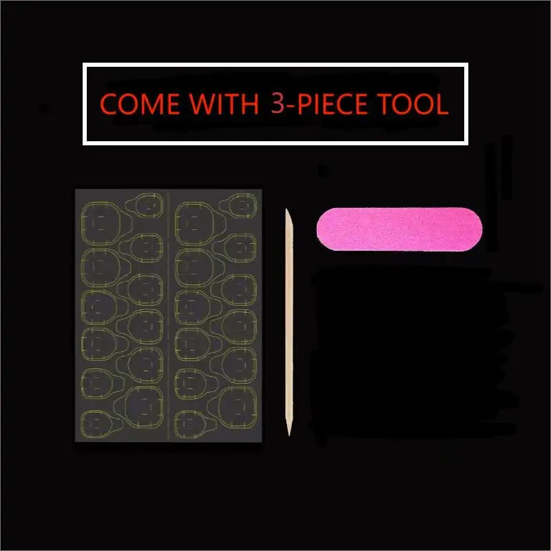 10 PCS Luxury Handmade Press on Nails Long Drop Black rose Design with 3-PIECE Tool Adhesive Nail Glue Tabs
