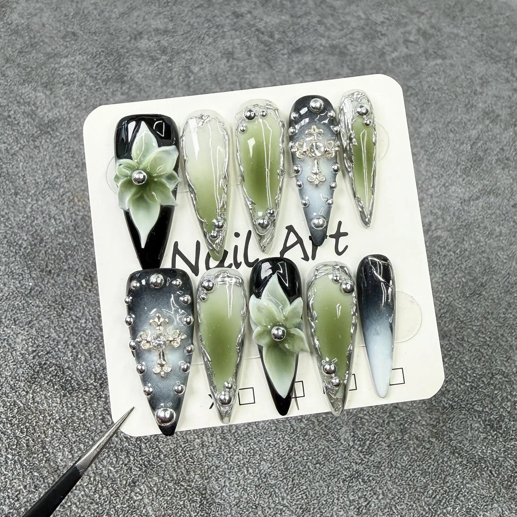 Blue Ombre Press On Nails | Gradient Glitter Fake Nails | Long Coffin Reusable Nail Tips | Shiny Blue Acrylic Look | Salon Style