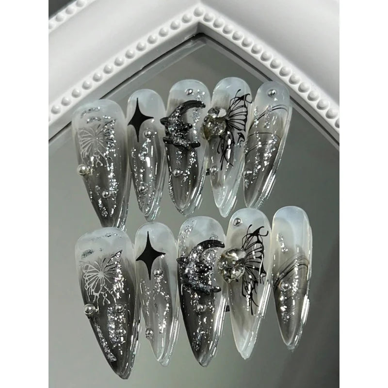 Pearl White Glitter Press-On Nails – Shiny Almond Tips