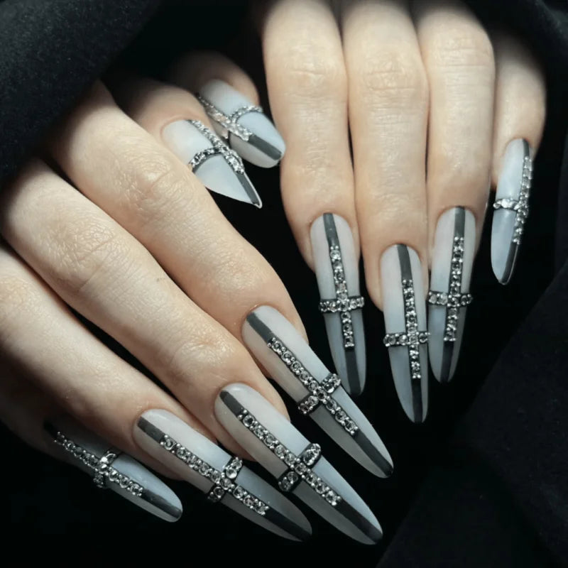 Nude Sheer Ombre Press-On Nails – Glossy Almond Tips (10pcs)