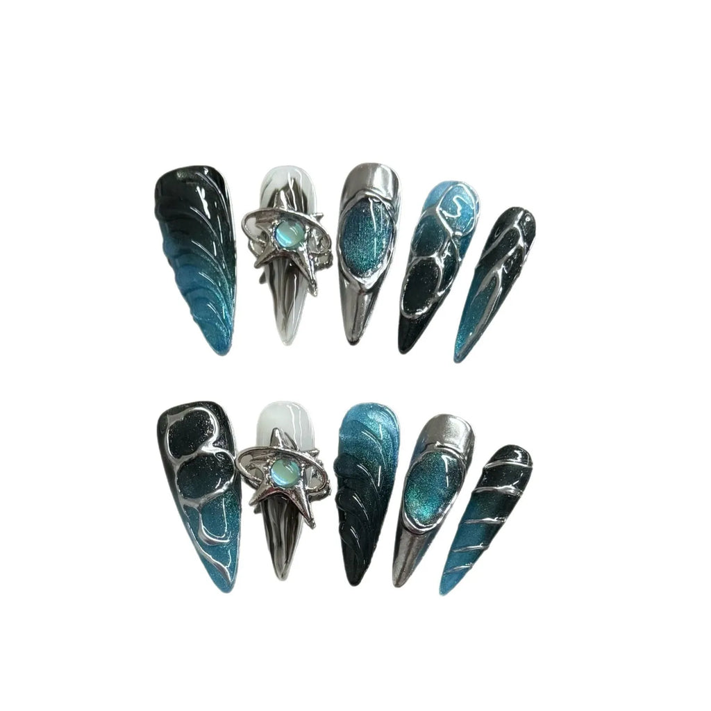 Silver Glitter French Press-On Nails – Sparkly Almond Tips