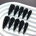 10pcs high-end Cool girl style, dazzling pure black round diamond, sparkling water diamond handmade fake nails