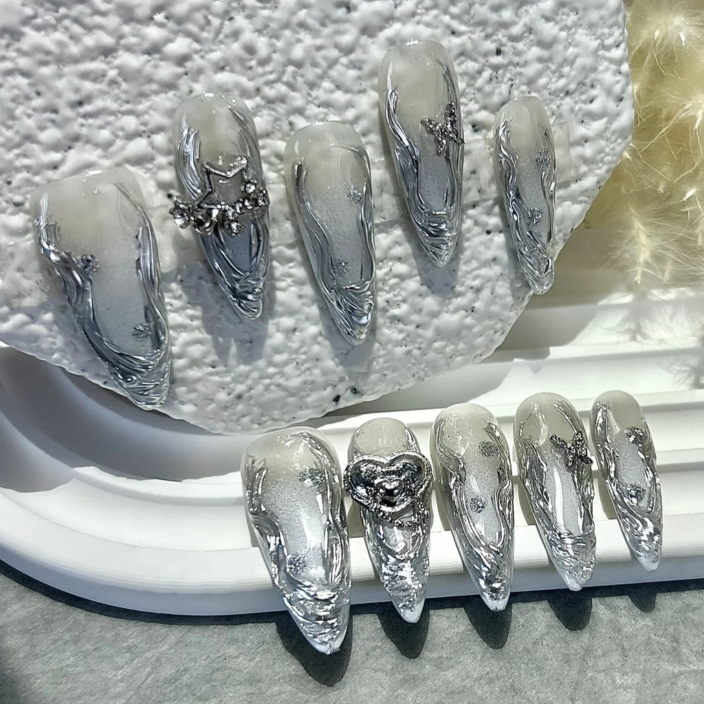 Pink Ombre Glitter Press-On Nails – Sparkly Almond Tips