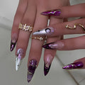 24pcs Black Stiletto Press on Nails Y2k Cat's Eye Design Manicure Pearl Starlight Long Almond False Nails Tip Wearable Fake Nail