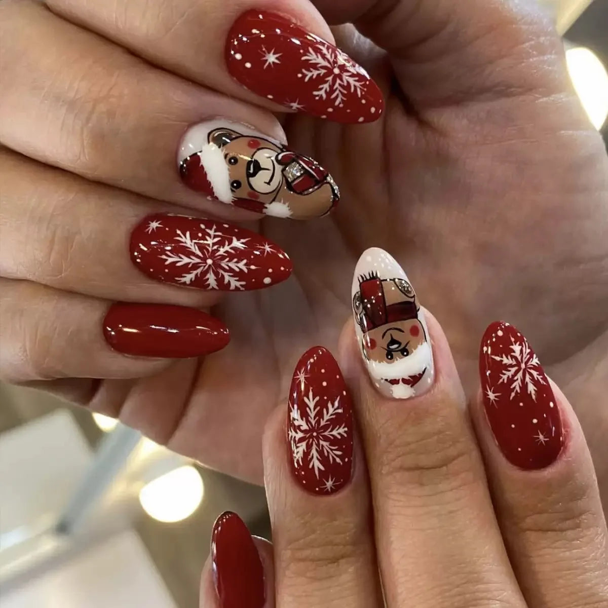 Red Ombre Press On Nails | Glossy Wine Red Coffin Nails | Crystal Accent Gel Set