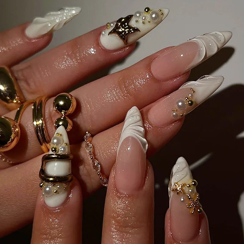 Gilt Star Pearl French Nails