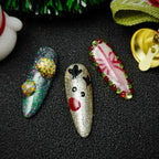 Christmas Cute Nail Art Set, Sweet Pink Heart Press On Nails | 3D Bow & Rhinestone Coffin Nails | Cute Girly Handmade Set