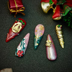 Christmas handmade press on fake nails, 10pcs, hand-painted patch on fake nails, long pointed style, finished nail set,