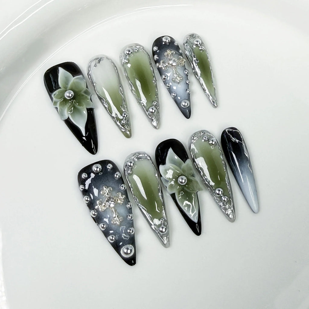 Blue Ombre Press On Nails | Gradient Glitter Fake Nails | Long Coffin Reusable Nail Tips | Shiny Blue Acrylic Look | Salon Style